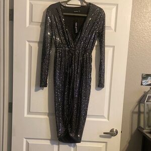 Boohoo Glittering Black Long Sleeve Dress
